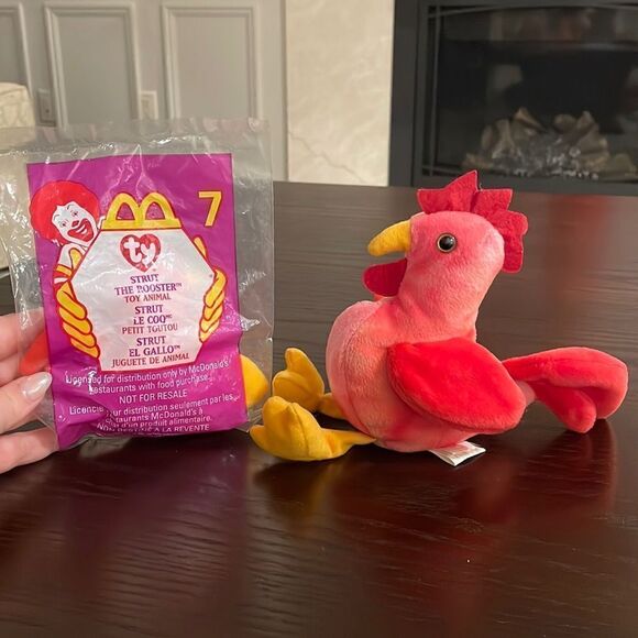 Strut the Red Rooster 1996 Ty Beanie Baby and Teenie Beanie PE Pellets 7” long - Picture 1 of 9